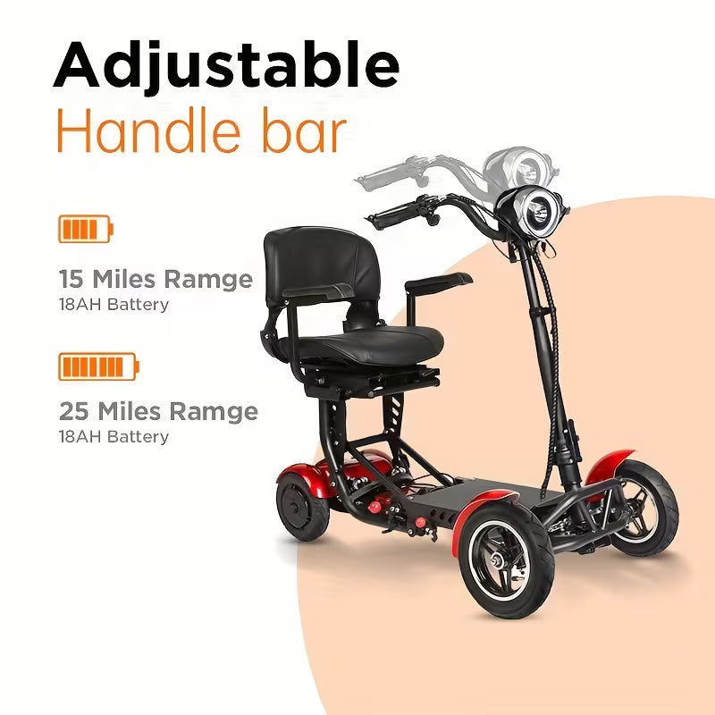 Folding 4-Wheel Electric Scooter — 500W, 30mi Range, 15MPH