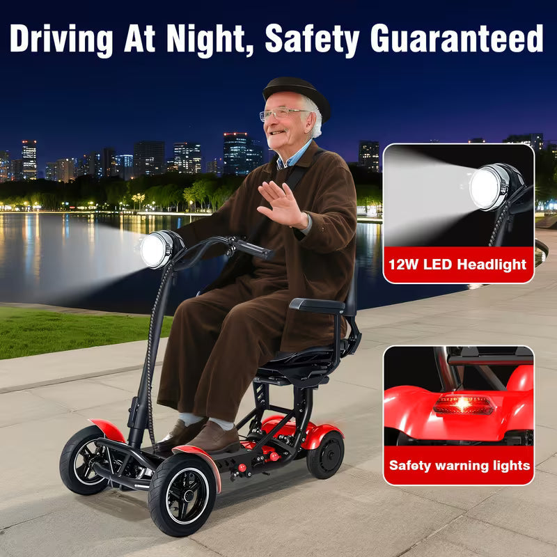 Folding 4-Wheel Electric Scooter — 500W, 30mi Range, 15MPH
