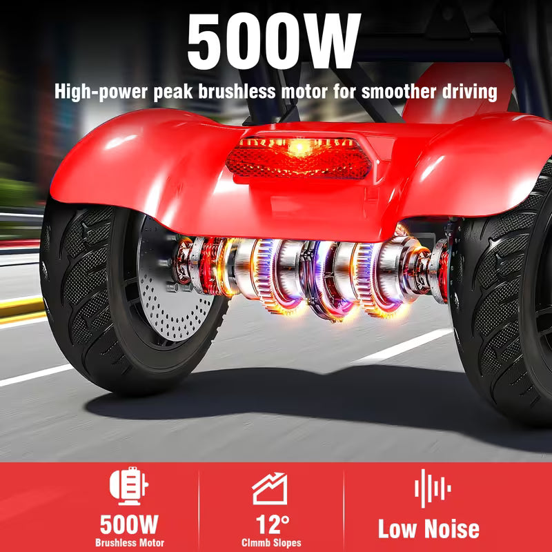 Folding 4-Wheel Electric Scooter — 500W, 30mi Range, 15MPH