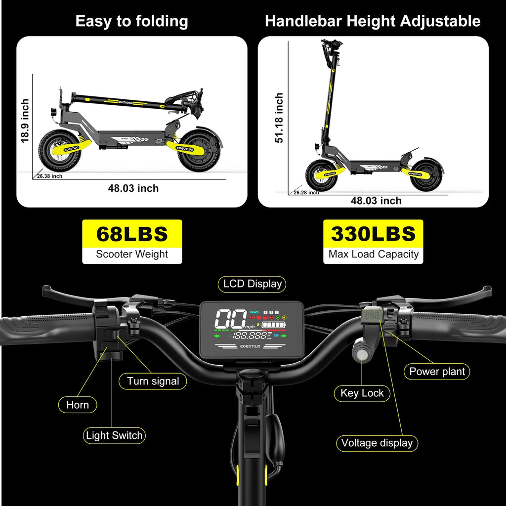 EOEOTWO 1200W Off Road Electric Scooter For Adults Foldable 30MPH