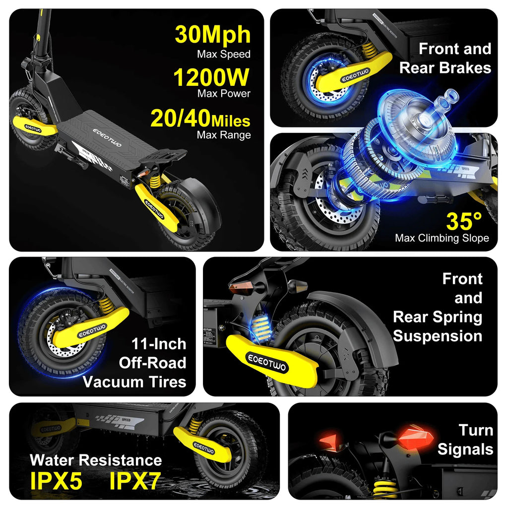 EOEOTWO 1200W Off Road Electric Scooter For Adults Foldable 30MPH