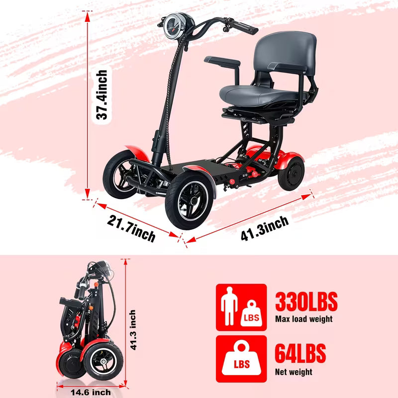 Folding 4-Wheel Electric Scooter — 500W, 30mi Range, 15MPH